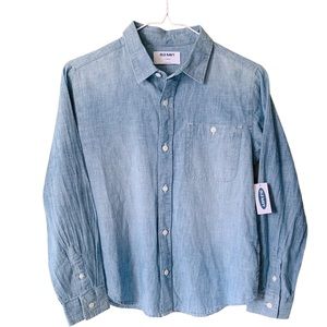 OLD NAVY Boy’s Chambray Blue Button Down Shirt |‎ Size Large 10-12